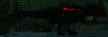 a black dinosaur with red lights on its back