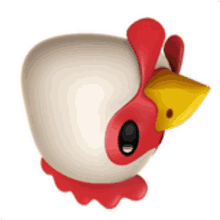 a cartoon chicken with a yellow beak and red crest