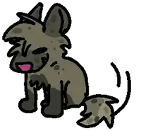 a cartoon drawing of a dog with an arrow pointing to the left