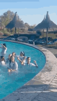 a group of people are swimming in a large swimming pool .
