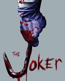 a movie poster for the joker with a bloody hand holding a bloody hook .