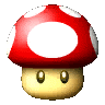 a mushroom with a red hat and white polka dots on it 's head .