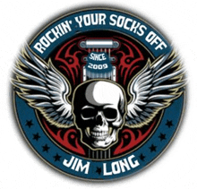 a skull with wings and the words rockin ' your socks off