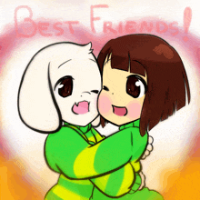 a drawing of a goat and a girl hugging with the words best friends written on the bottom