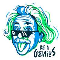 a drawing of albert einstein wearing sunglasses and the words " be a genius " below him