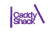 a logo for the caddy shack is purple and black