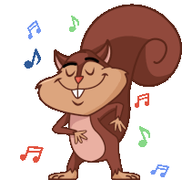 a cartoon squirrel is dancing with music notes behind him