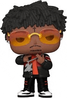 a funko pop figure of a man wearing sunglasses and a cross on his face .