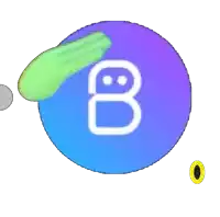 a purple circle with a white letter b inside of it