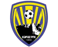 a blue and yellow shield with a soccer ball on it