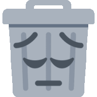 a trash can with a sad face on it 's face