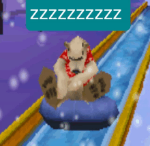 a pixel art of a bear on a sled with the words zzzzzzz written above him