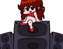 a cartoon character sitting on top of a speaker