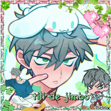 a picture of a boy with bunny ears and the words till de jimbo below him