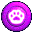 a purple circle with a paw print in the middle .