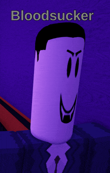 a purple cylinder with a vampire face and the word bloodsucker on it