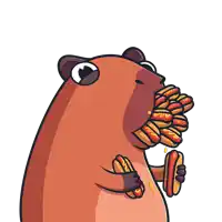 a cartoon hamster eating a bunch of hot dogs with mustard