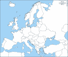 a map of europe with a 500 km measurement