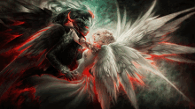 a painting of a devil and an angel with red wings