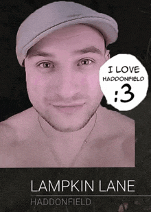 a picture of a man with a hat that says i love haddonfield 3