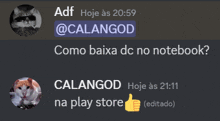 a screenshot of a chat with adf and calangod