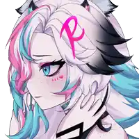 a drawing of a girl with a pink letter r on her hair