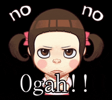 a cartoon of a girl with pigtails and the words ogah on the bottom