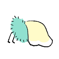 a drawing of a blanket with a blue pom pom on it