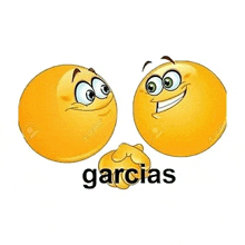 a couple of smiley faces shaking hands with the word garcias written below them .