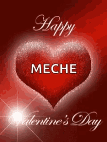 a happy valentine 's day card with a red heart and the name meche