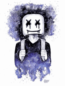 a drawing of a person with a marshmello face on their head