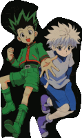 a picture of gon and killua from hunter x hunter on a black background