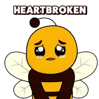 a cartoon bee is crying with the word heartbroken above it