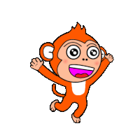 a cartoon monkey is jumping in the air with his arms in the air