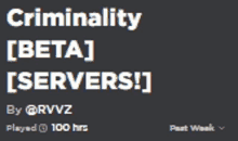 a black background with white text that says criminality [ beta ] servers