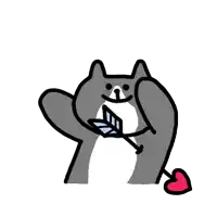 a drawing of a cat holding an arrow and a heart behind it