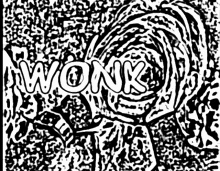 a black and white drawing with the word wonk