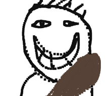 a black and white drawing of a person holding a piece of chocolate