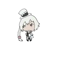a chibi drawing of a person wearing a top hat and a white coat .
