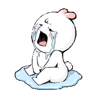 a cartoon rabbit is crying with tears coming out of its eyes .