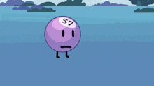 a purple ball with the number 57 on it 's face