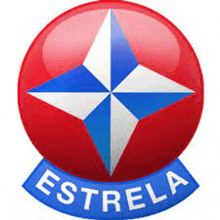 a red ball with a blue and white star and the word estrela on it