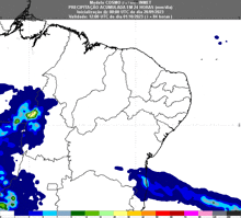 a map showing a forecast for a tropical cyclone called modelo cosmo