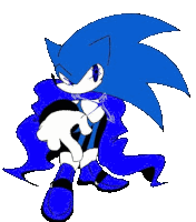 a drawing of a blue sonic the hedgehog wearing a blue cape and boots .