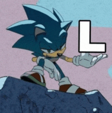 a cartoon of sonic the hedgehog standing on a rock