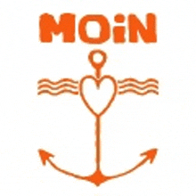 an orange anchor with a heart on it and the word moin written below it .