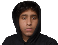 a man wearing a black hoodie looks at the camera with a white background