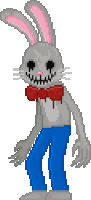 a pixel art of a rabbit wearing a bow tie and blue pants