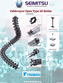 a flyer for cableveyor open type 3d series by seimitsu