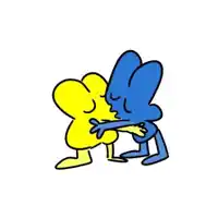 a cartoon of two cartoon characters kissing each other .